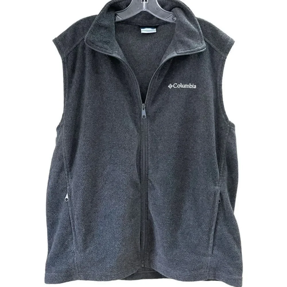 COLUMBIA Men's Outerwear Vest Fleece Sleeveless Full Zip In Gray Size Large